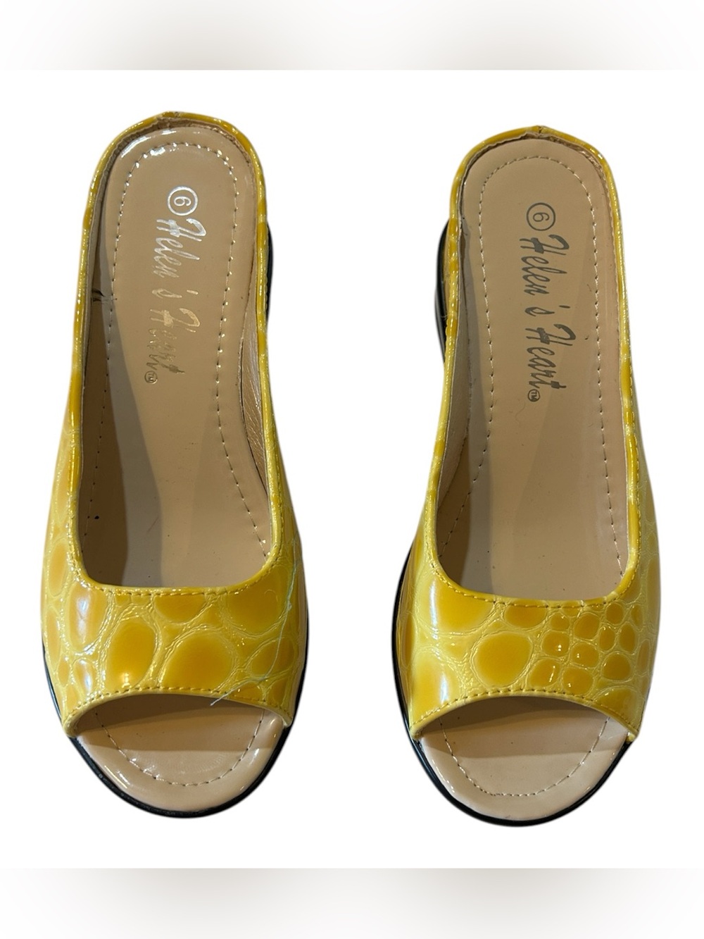Helen’s Heart Yellow Croc Embossed Platform Slide Sandals Women’s Size 6 Summer